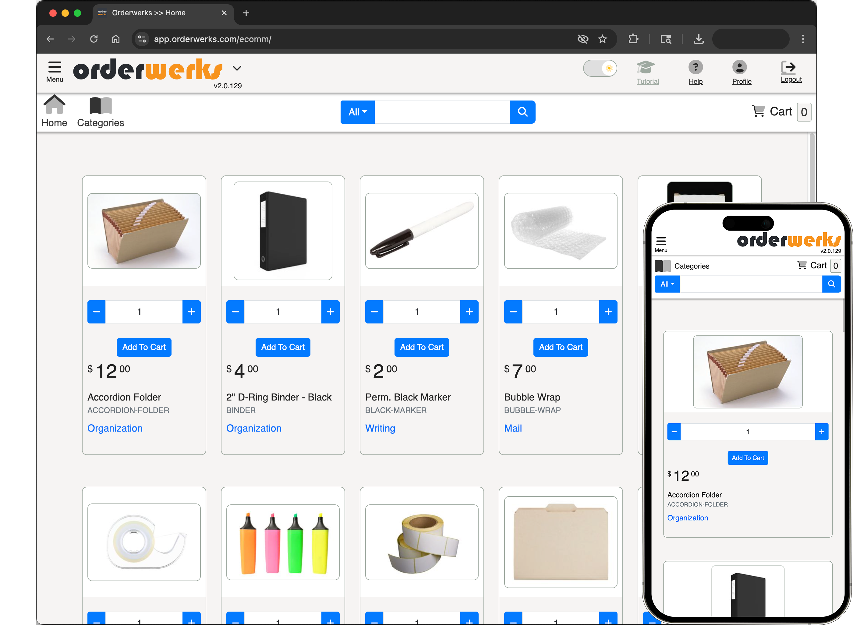 Screenshot of the Orderwerks B2B eCommerce and customer portal interface
