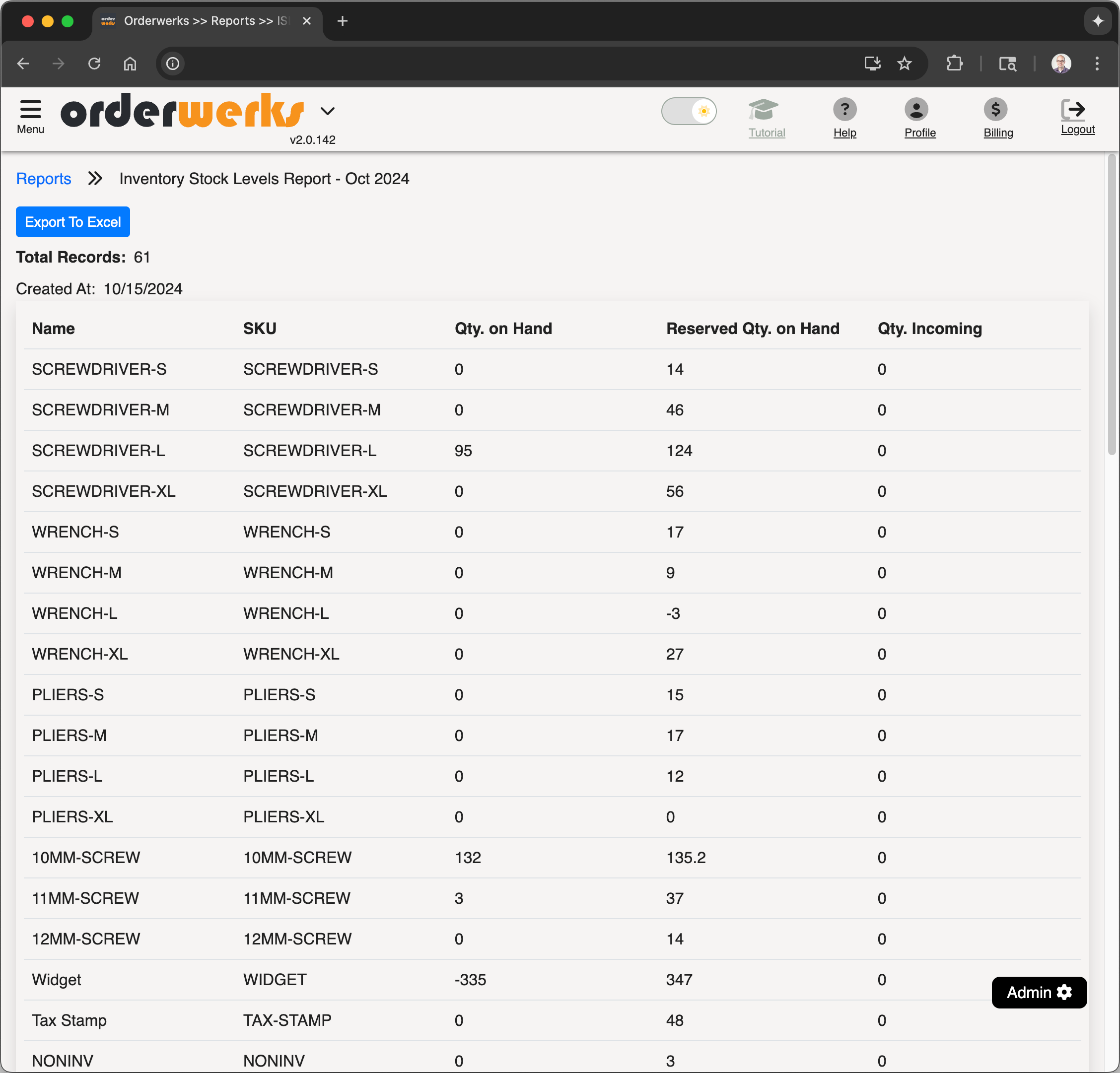 Inventory Stock Levels